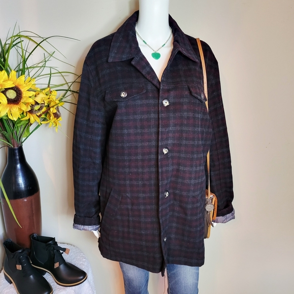 Utex Women's Plaid Barn Jacket Vintage Wool Blend - Picture 2 of 8